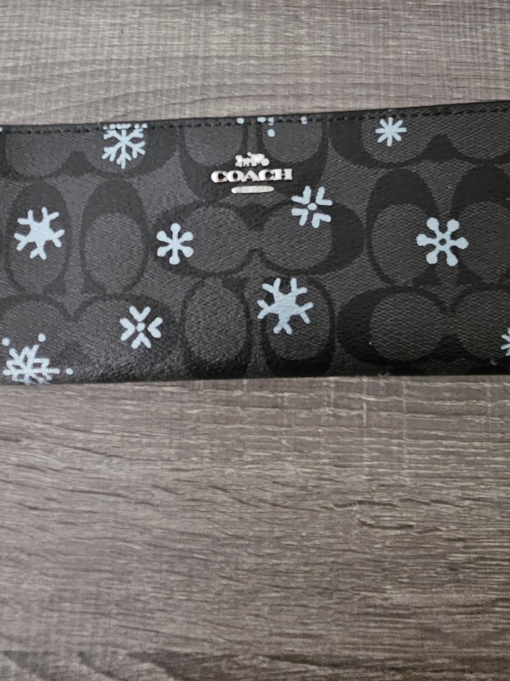 Coach Black Signature Wallet with Light Blue Snowflake Accents